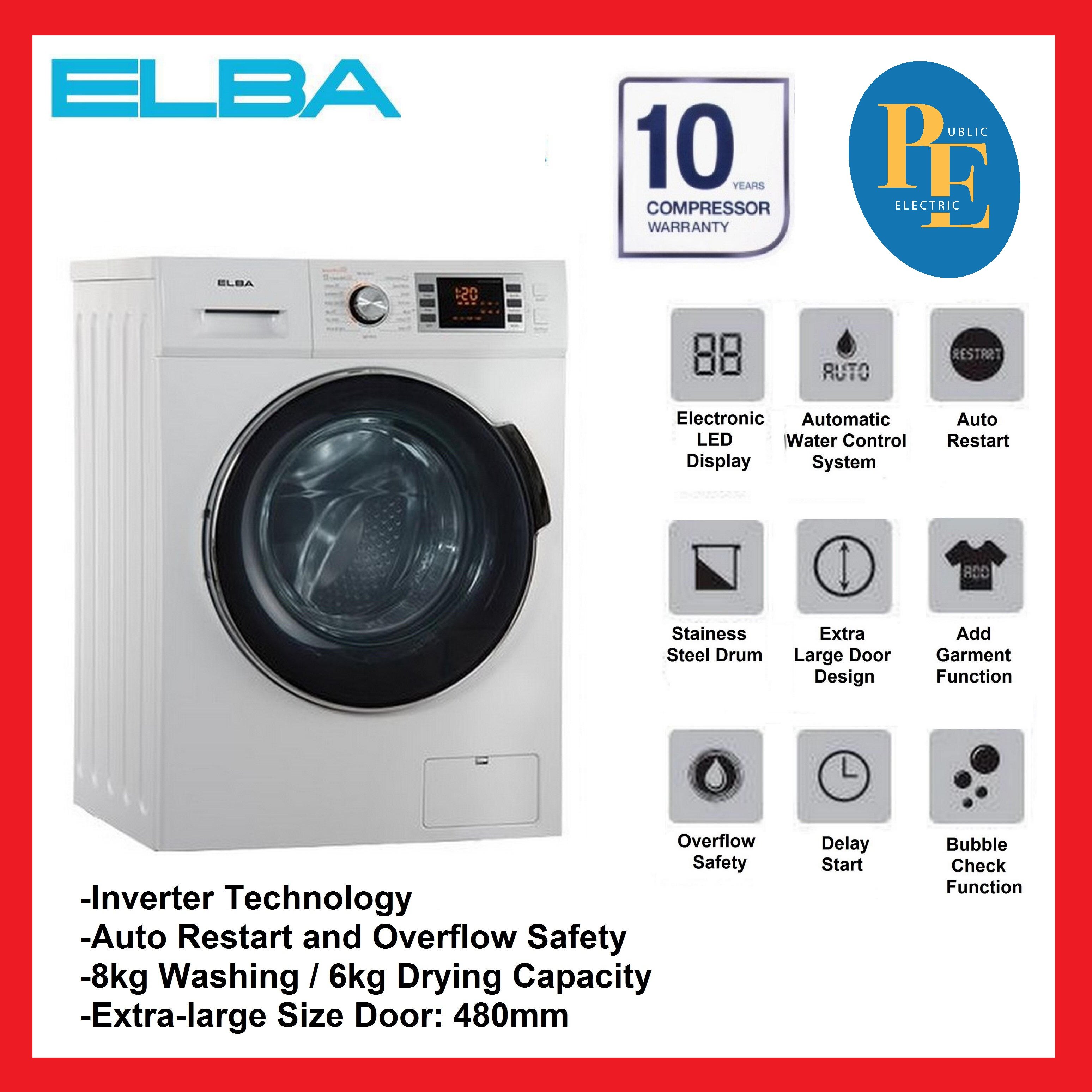 Elba Inverter Combo Washer Dryer 8.0kg / 6.0kg EWDCF0806IN White PGMall