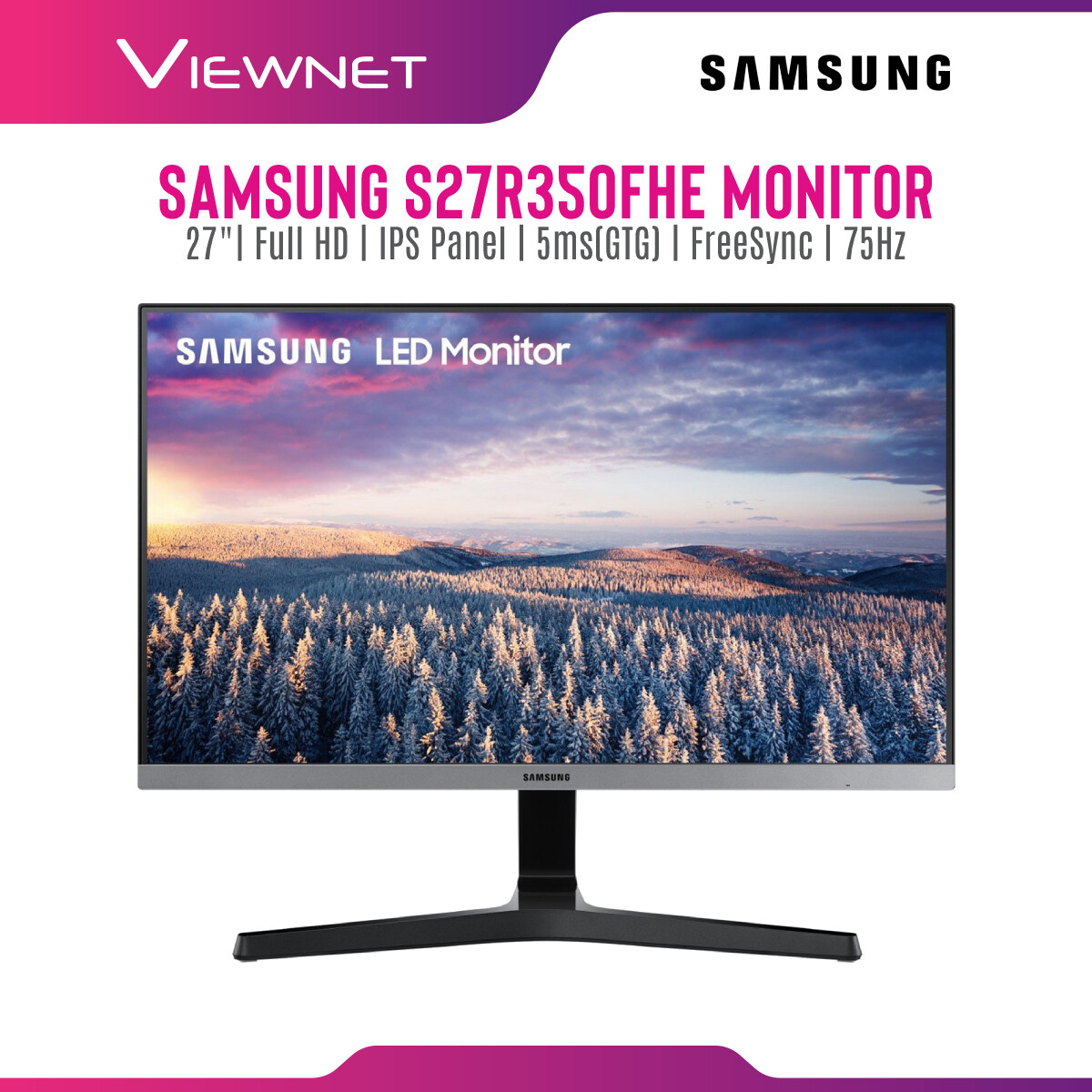 Samsung S27R350FHE Flat 27" Monitor (LS27R350FHEXXM)(IPS Panel, Full HD, 5ms(GTG), FreeSync, Vesa, 75hz Refresh Rate)