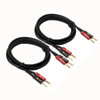 Fosi Audio Brand Nylon Braided Hi-Fi Speaker Cable Wire with Gold-Plated Banana Tip Plugs - 1.8m*2/0.3m*2