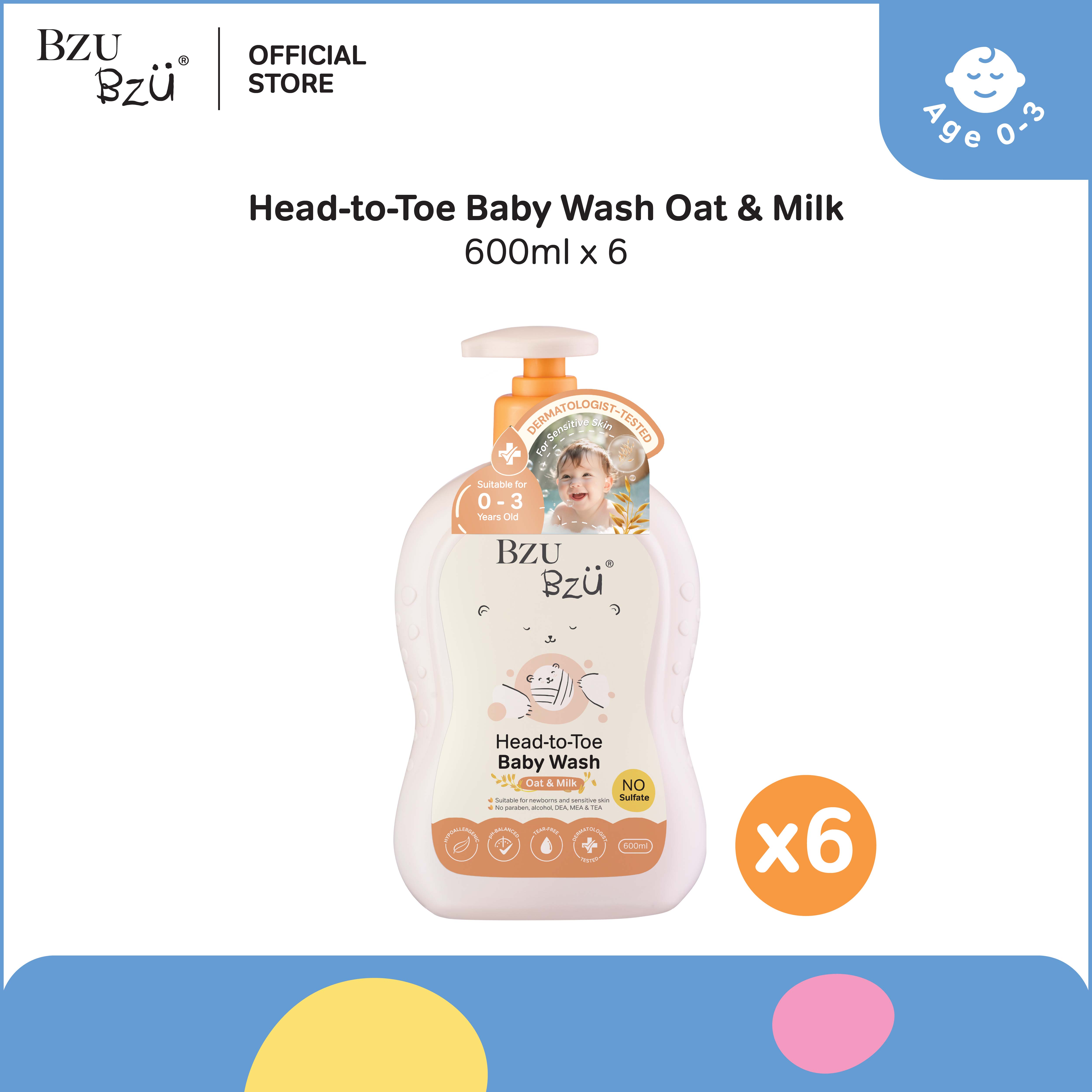 BZU BZU Head to Toe Baby Wash Oat & Milk (600ml x 6)