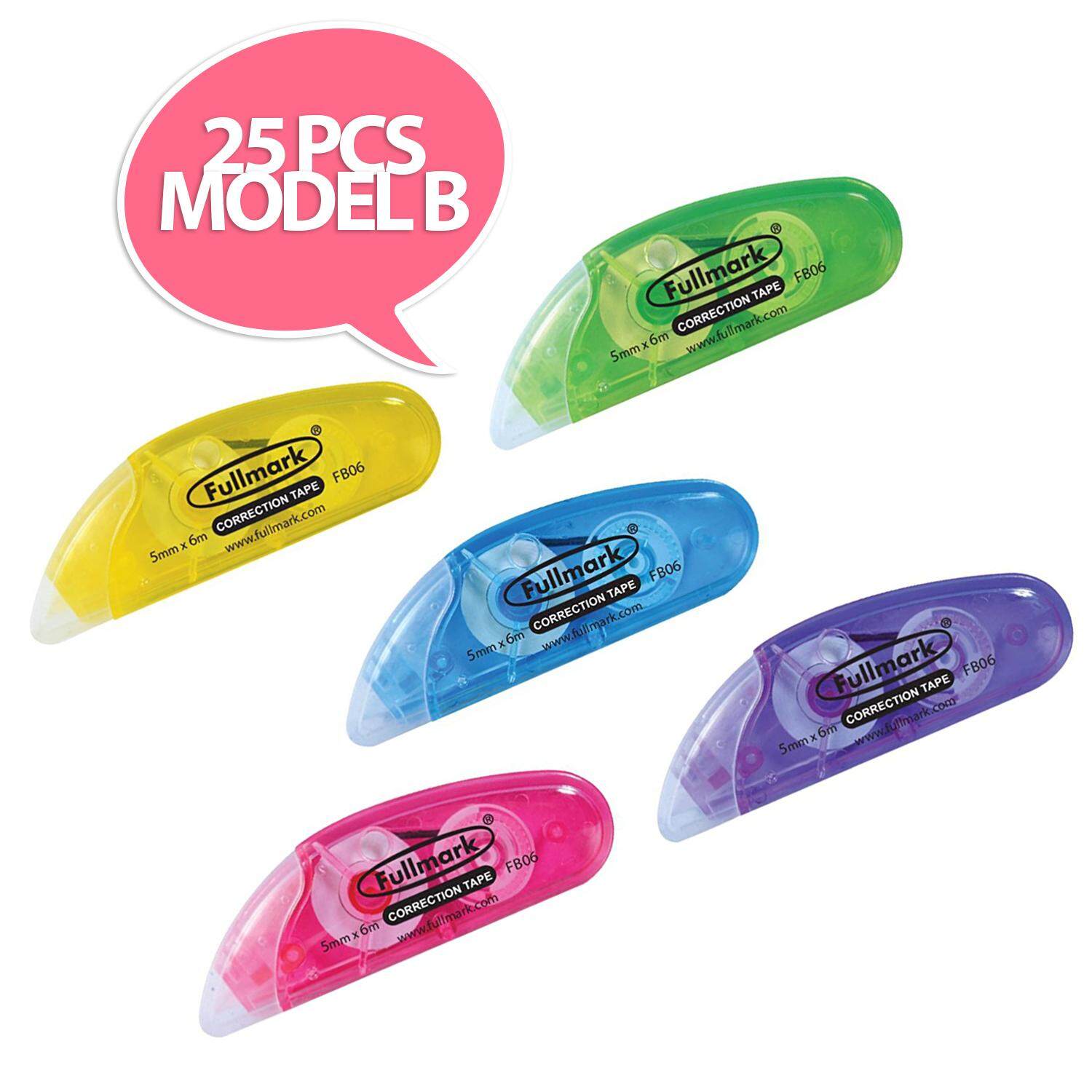 Fullmark Correction Tape , 50 pcs / pack (10 x Pink, 10 x Yellow, 10 x Green, 10 x Blue, 10 x Purple) (Model B + Model D)