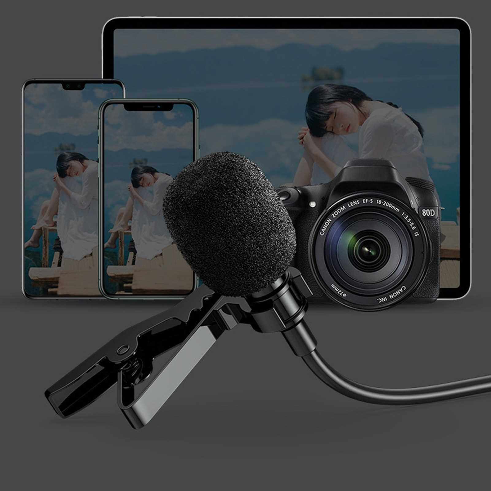 Lavalier Microphone Professional Camera Microphone Mobile Microphone for SLR Interview Conference Recording Video Blog Omnidirectional Lapel Microphone with 2m Audio Extension Cable and 3.5mm Adaptor (Standard)