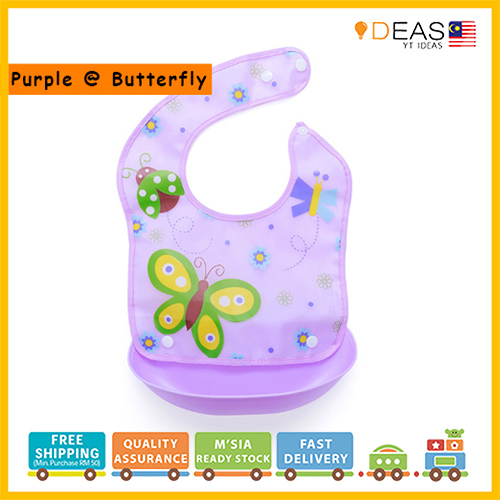 Waterproof Saliva Foldable Adjustable Pocket Cartoon Silicon Baby Children Kids Bib
