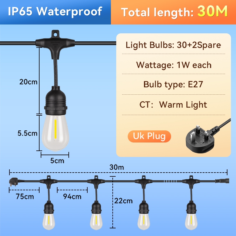 CANMEIJIA Solar String Light Outdoor Waterproof Fairy Lights 7/10 /15/20/30M Replaceable Bulbs LED Garden Lamp for Parties Camping Christmas Decoration