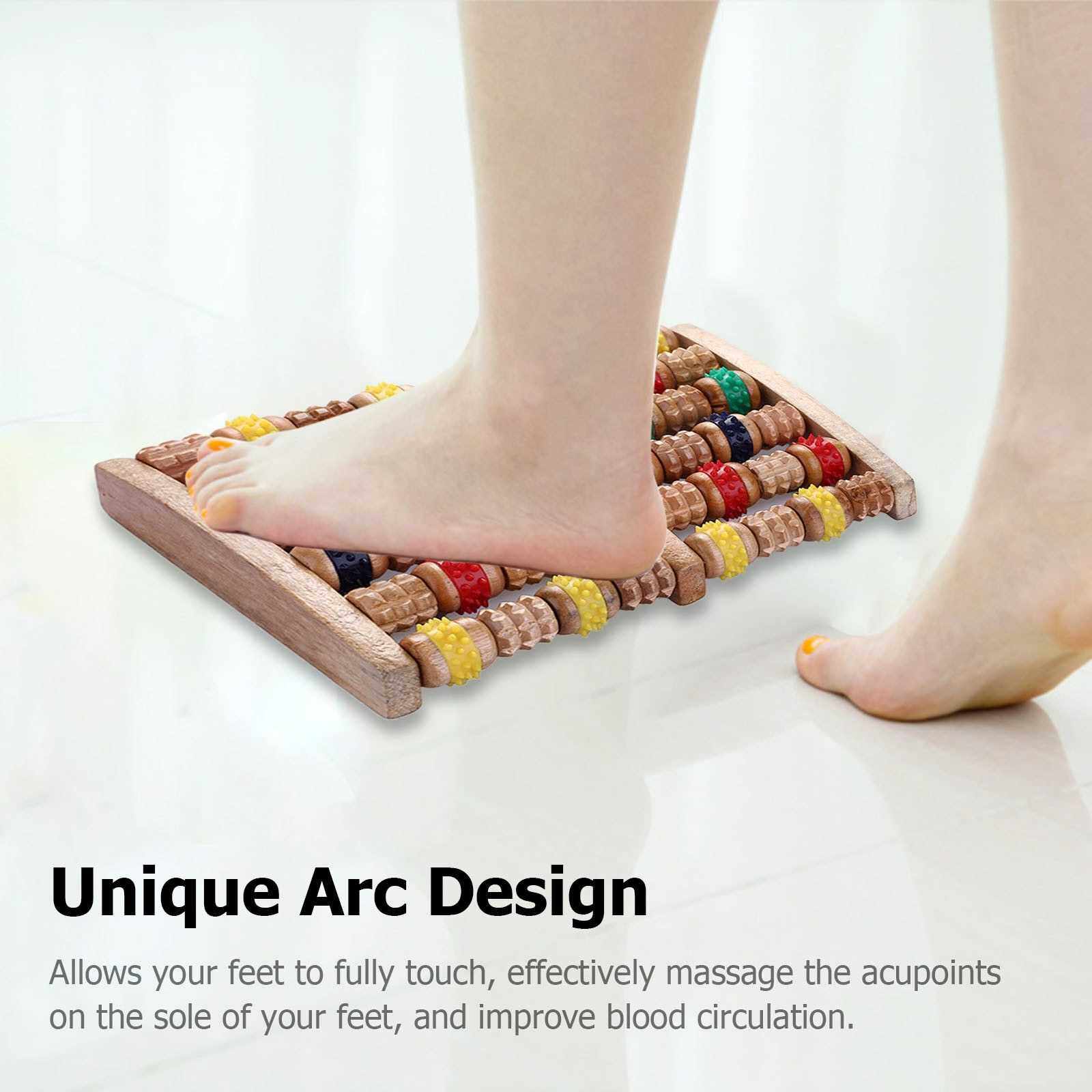 6 Rows Large Wooden Dual Foot Massager Roller Blood Circulation Care Tool for Plantar Fasciitis Heel Foot Arch Muscle Pain Relief Stress Relief (Standard)