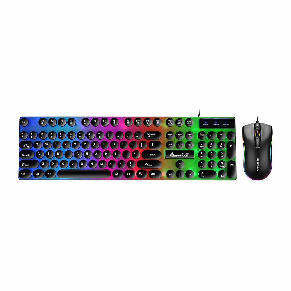 D290 Keyboard and Mouse Combo with Wired 104 Keys Backlight Punk Keyboard Wired Colorful 3D Mouse for Laptop/PC Black (Black)