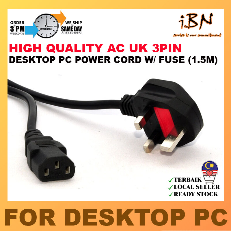 1.5M 3 Prong Power Cord Cable For Desktop PC LCD Monitor
