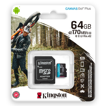 Kingston Canvas Go Plus Micro SD SDCG3 Series (64GB / 128GB / 256GB / 512GB) with 4K Video Production, Suitable for Action Cams, Drones and Mobile Device