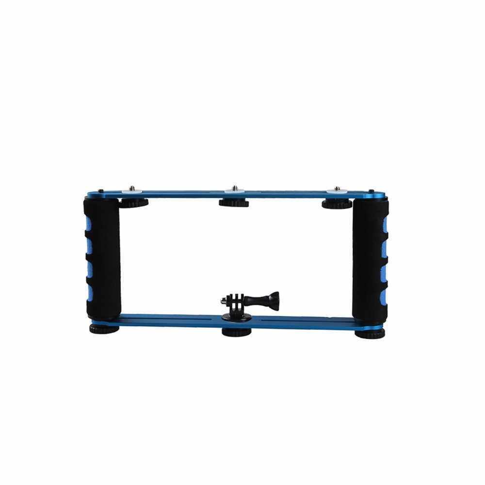 Aluminium Alloy Dual Handheld Grip Selfie Stick 1/4 Inch Screw Mounts Handgrip for Phone DSLR ILDC Action Camera Blue (Blue)