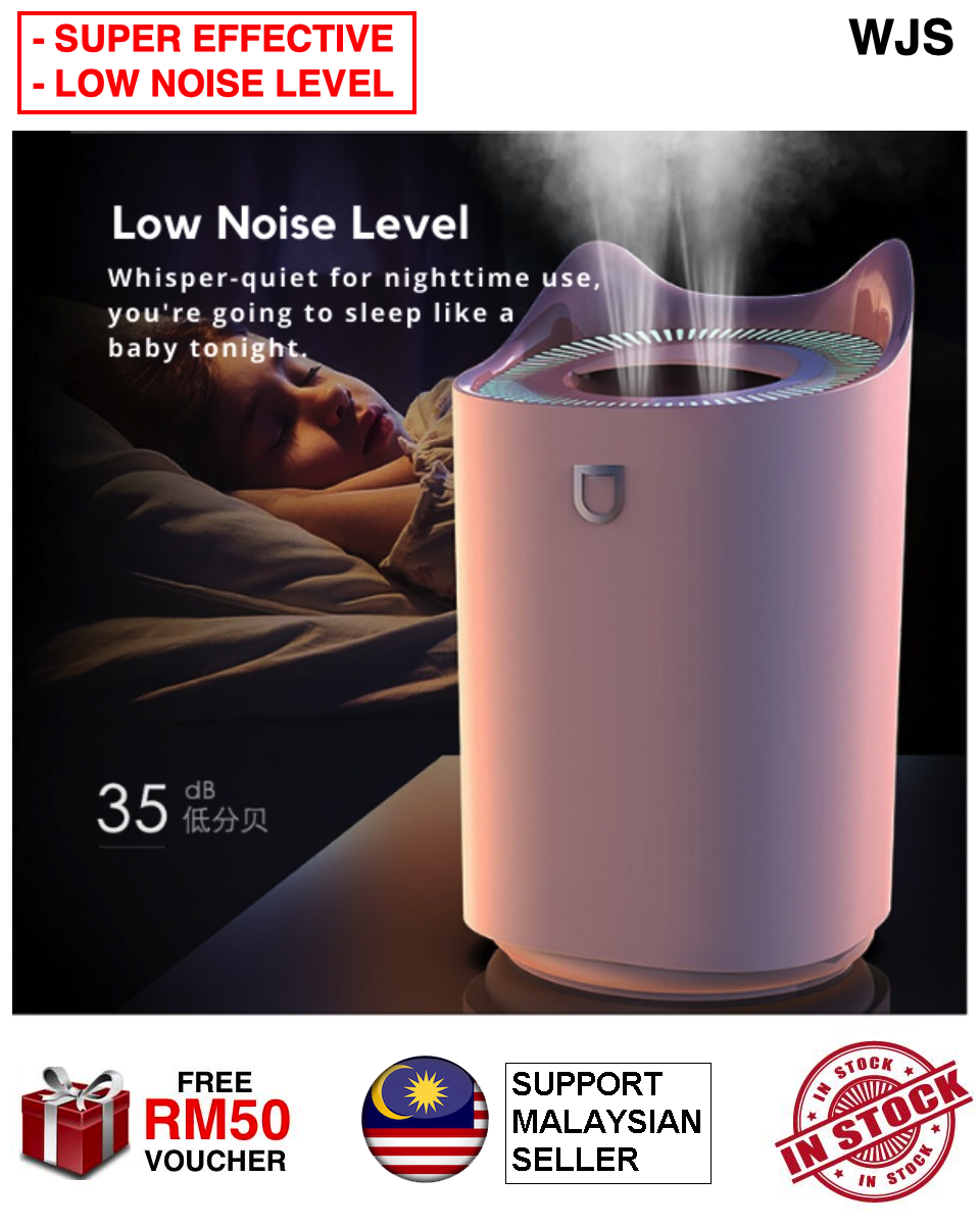 (LOW NOISE LEVEL) WJS Latest Enhanced Premium Ultrasonic 3300ML Mist Humidifier Diffuser Air Humidifier Air Purifier Aroma Therapy Air Spray Water Spray Aircond Cooling Wind Warm Light USB Charger Pelembap Udara PINK WHITE [FREE RM 50 VOUCHER]