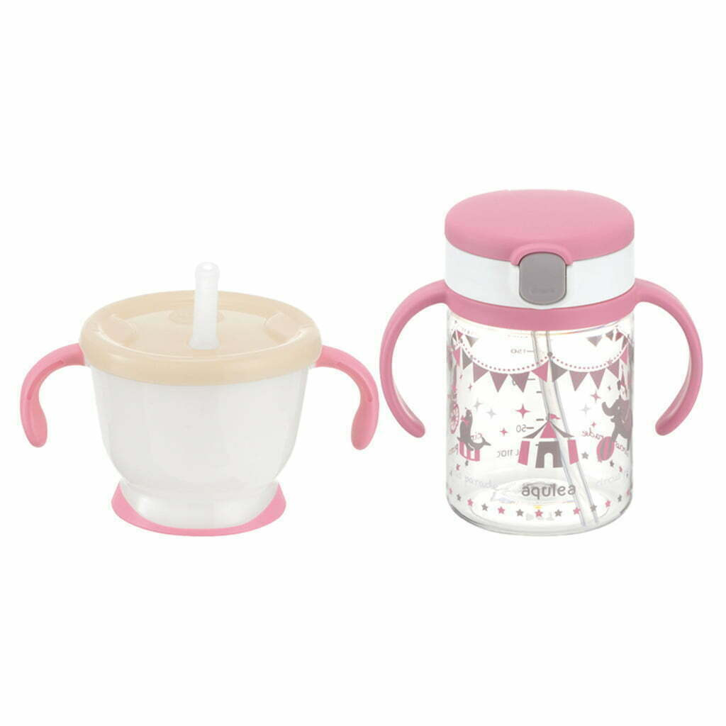 [Hayllo] Richell AQ Clear Straw Mug Set - Pink
