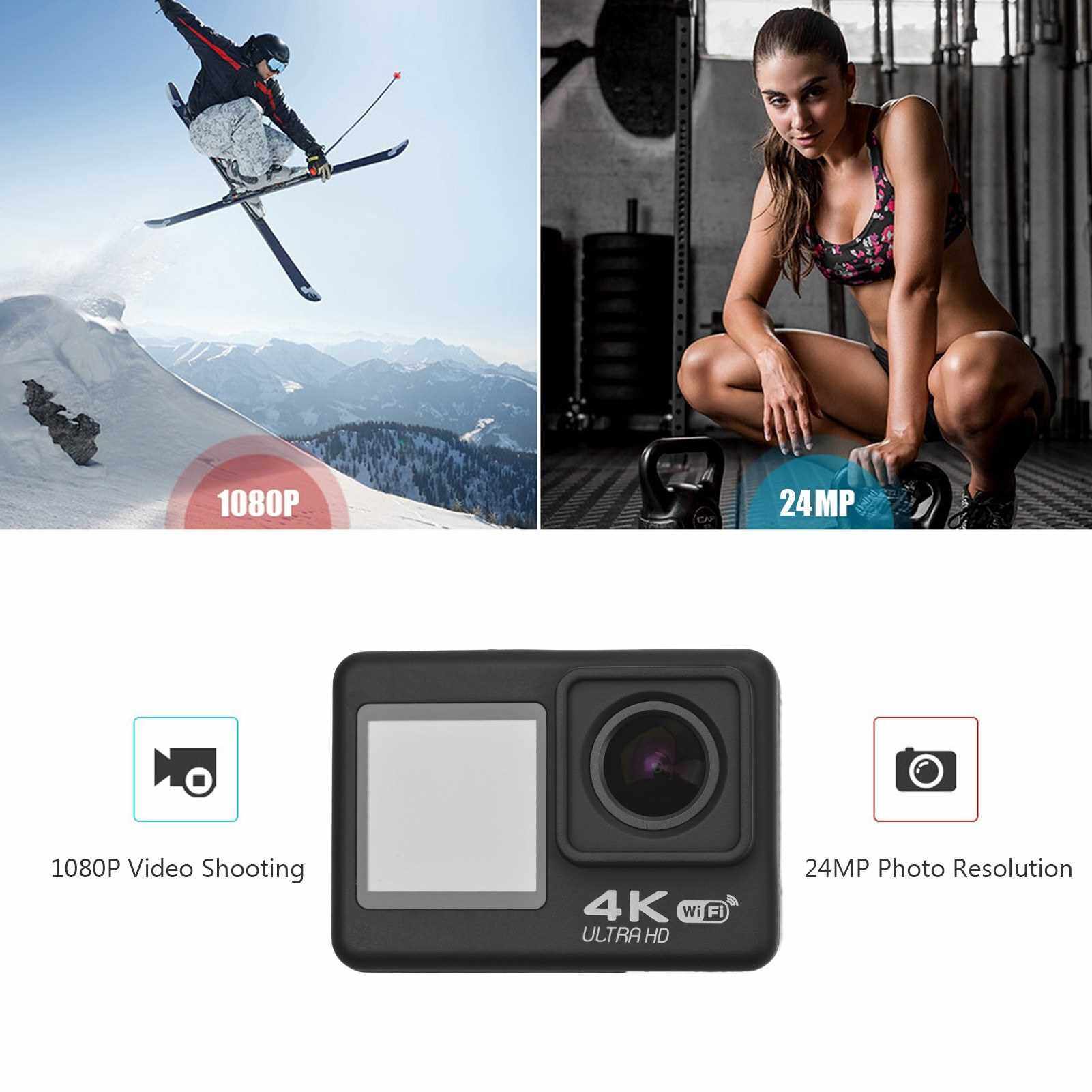 4K60FPS Ultra High Definition WiFi Action Camera Dual Screen 170 Wide Angle 30 Meters Waterproof with Remote Control 1 Li-ion Battery Mounting Accessories Kit Black (Standard)