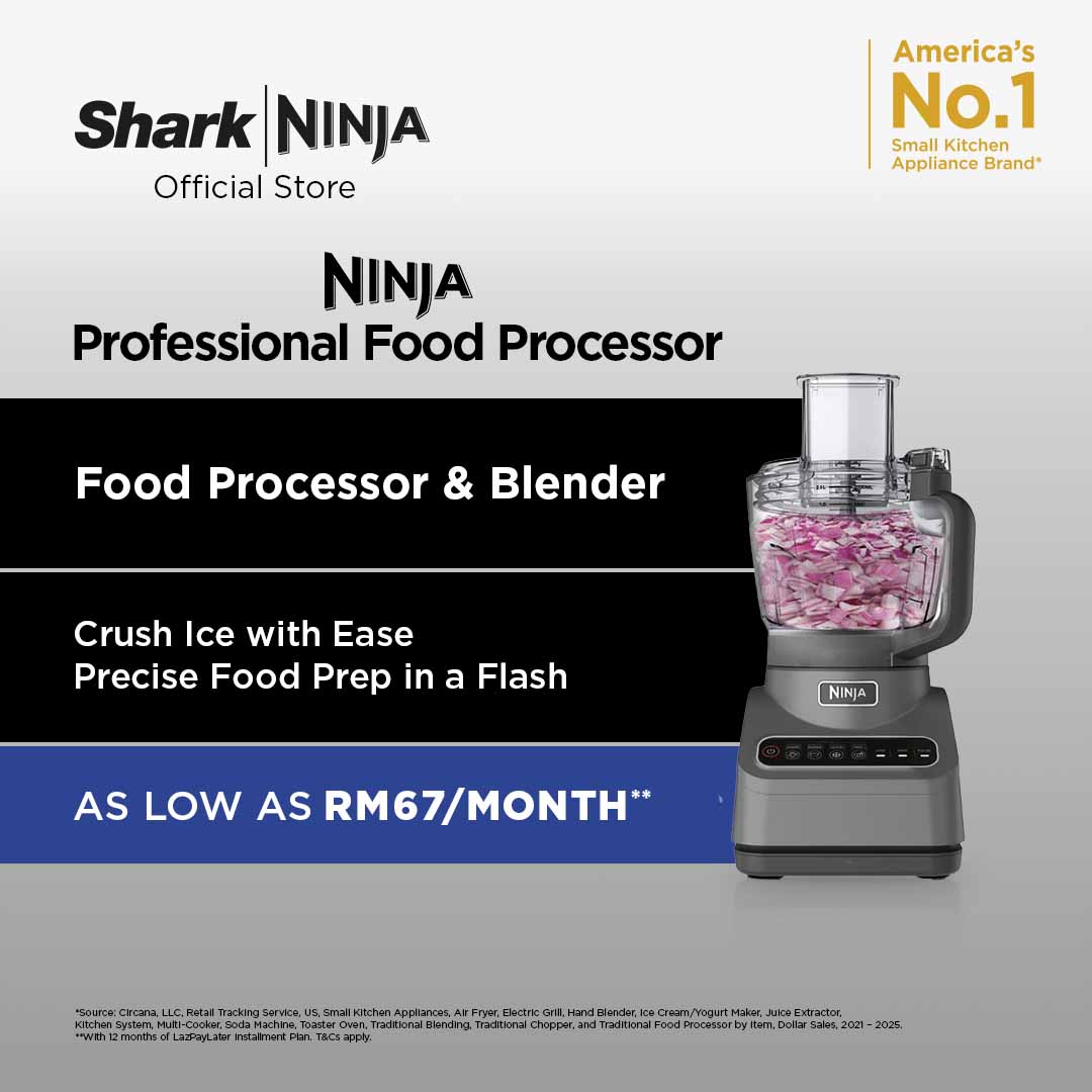 Ninja Food Processor with 4 Automatic Programs Chop Puree Slice Mix and 3 Manual Speeds 2.1L Bowl Chopping Slicing & Dough Blades 850W Dishwasher Safe Parts Black BN650