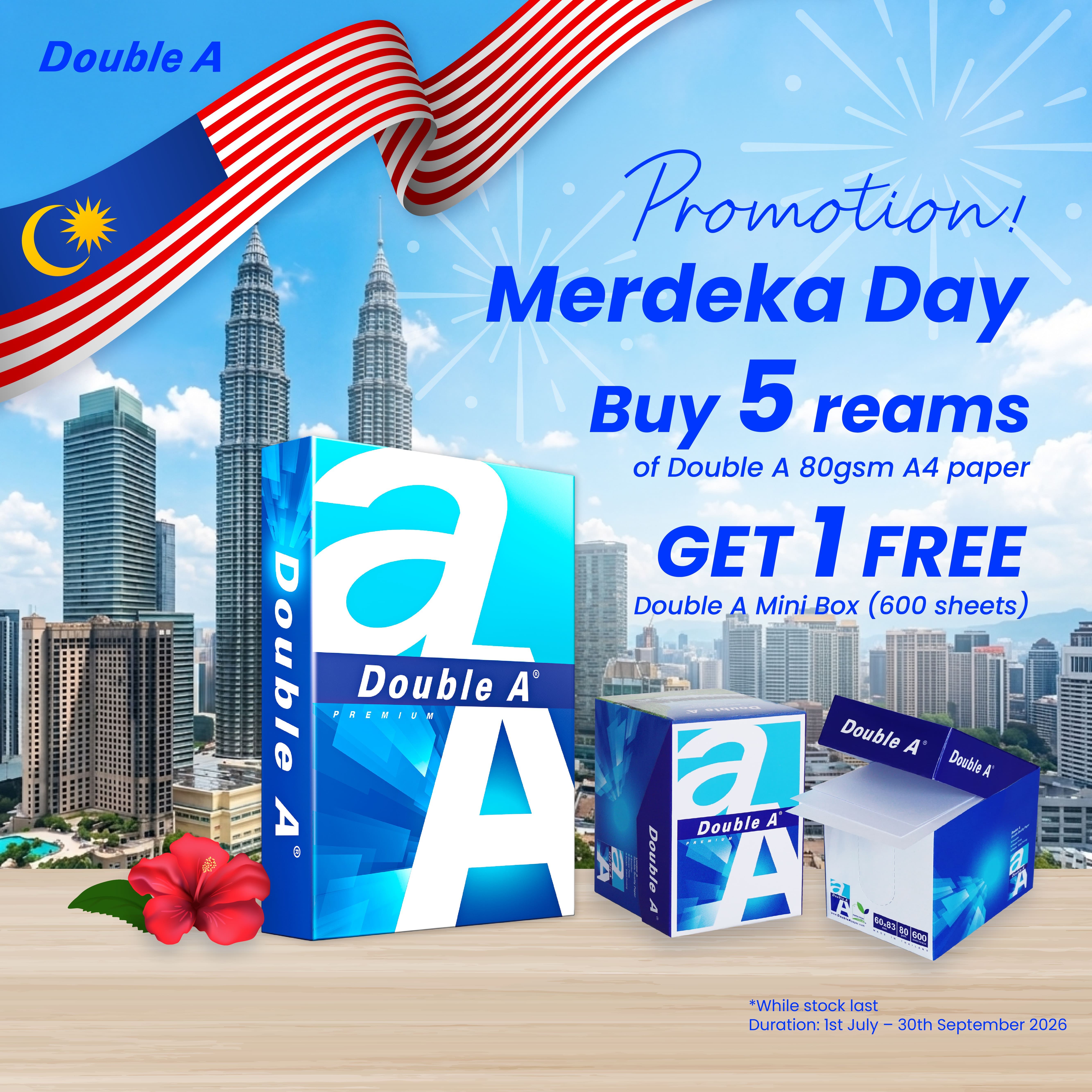 DoubleA A4 paper 80gsm (FOC 1 unit Double A Mini Box) *Limit 1 carton per order
