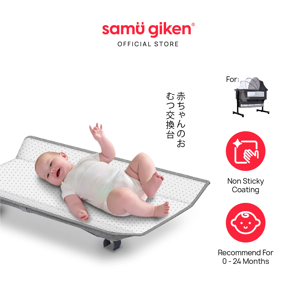 Samu Giken Meja Penukar Lampin | Diaper Changing Table For Baby Cot With Storage Basket Model: AC-DICT-COT-A599/858-GY