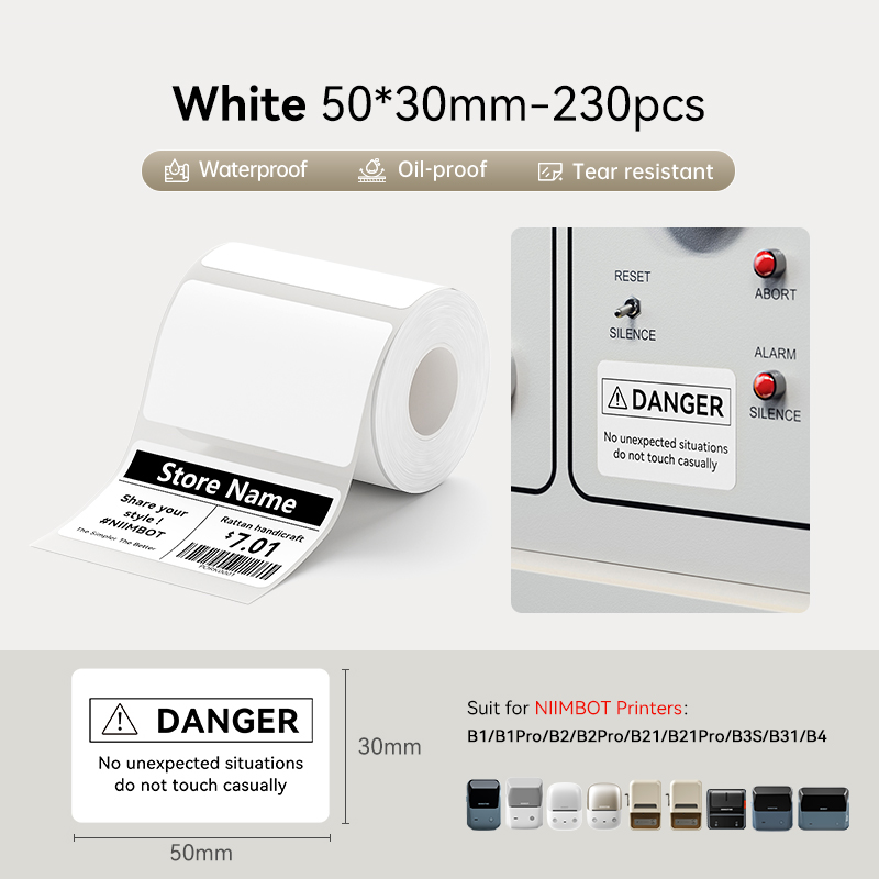【White Label】NIIMBOT B1/B1Pro/B2/B2Pro/B21/B21Pro/B3S/B31/B4 White Label Sticker Waterproof Oil Proof Waybill Barcode Clothing Food Thermal Label Paper