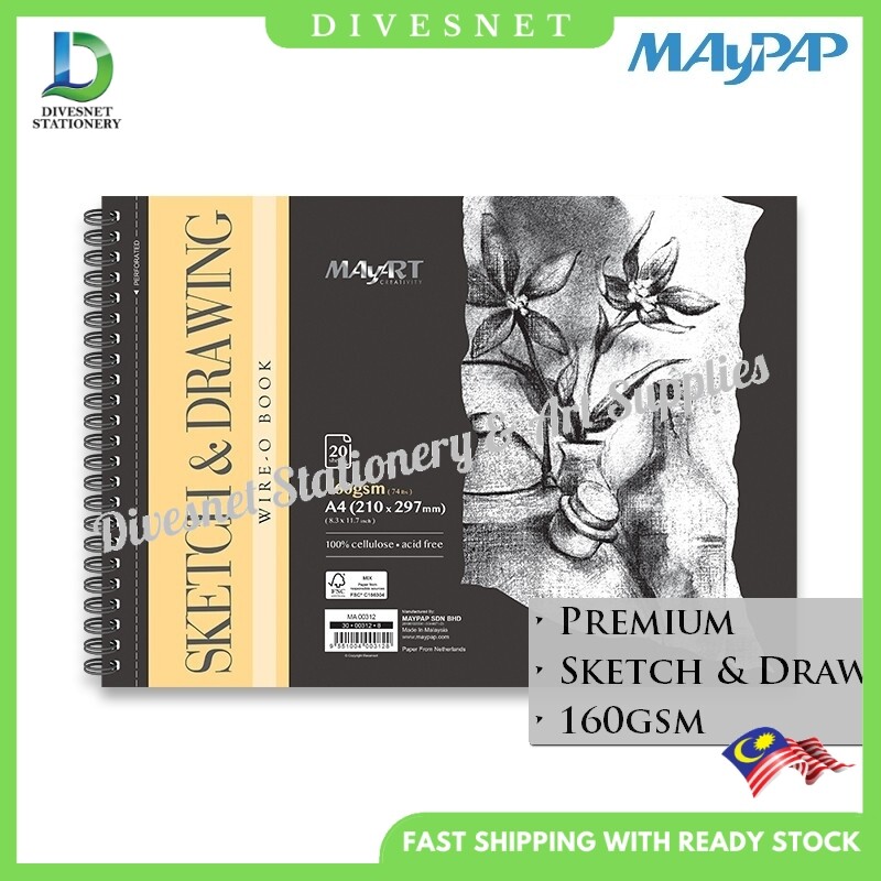 MayArt 20s 160gsm Wire-O Premium Sketch & Drawing Book A3 (MA00311) / A4 (MA00312)