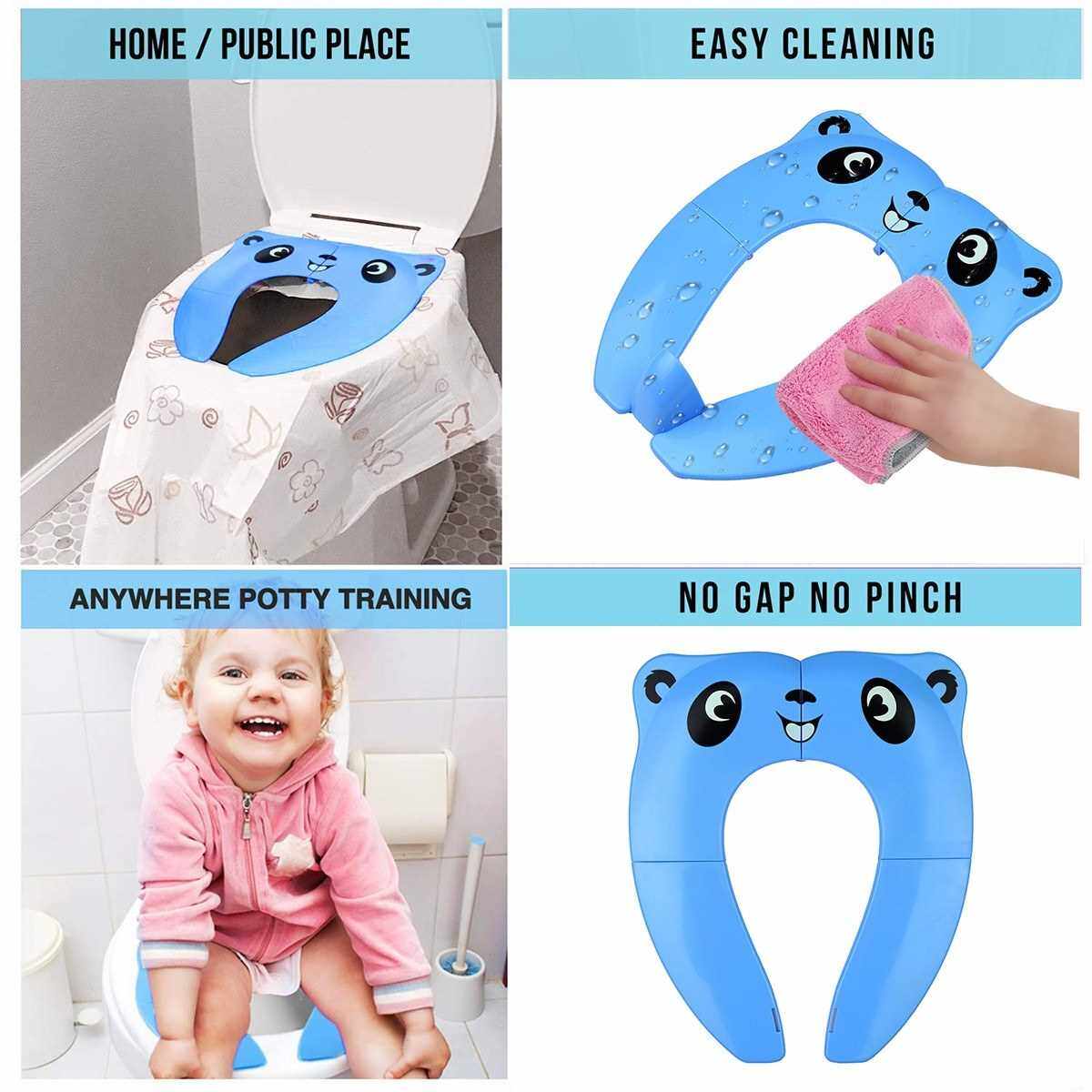 People's Choice Potty Training Seat Folding Portable Toilet Seat Cover Non-Slip with Splash Guard for Baby, Toddlers and Kids with Drawstring Bag (Blue)