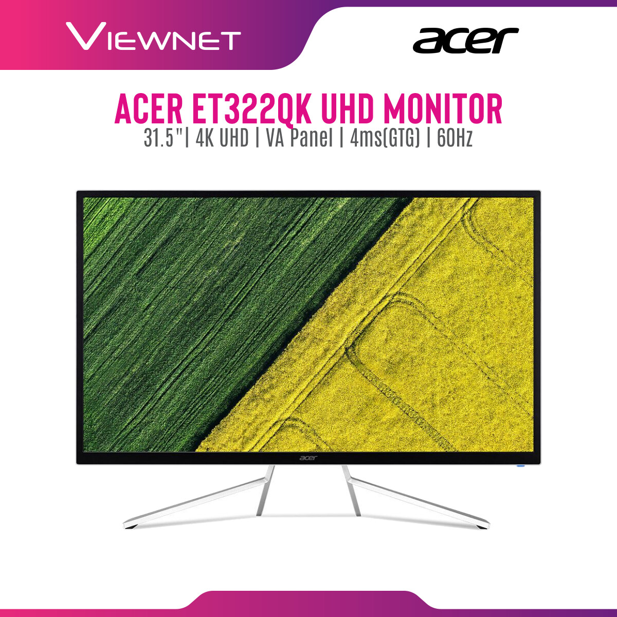 Acer ET322QK 31.5â€ VA UHD 60Hz 4ms 4K LED Monitor (UM.JE2SM.A03) with HDMI & DisplayPort, Built-in Speakers, VESA Compatible
