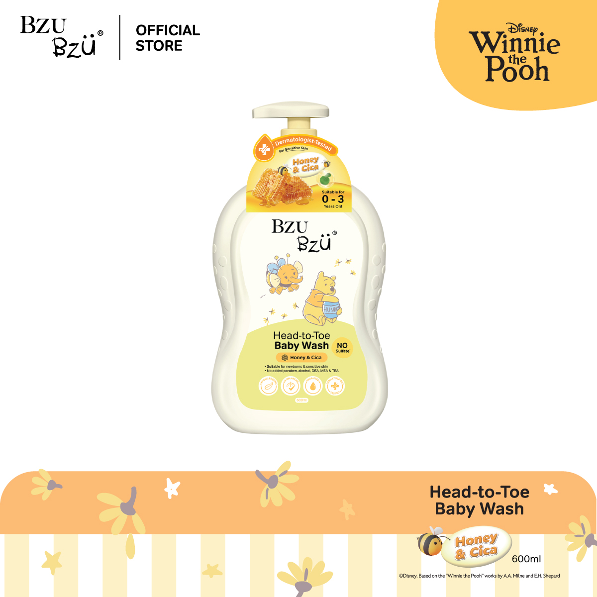 BZU BZU Winnie The Pooh Head to Toe Baby Wash Honey & Cica (600ml)