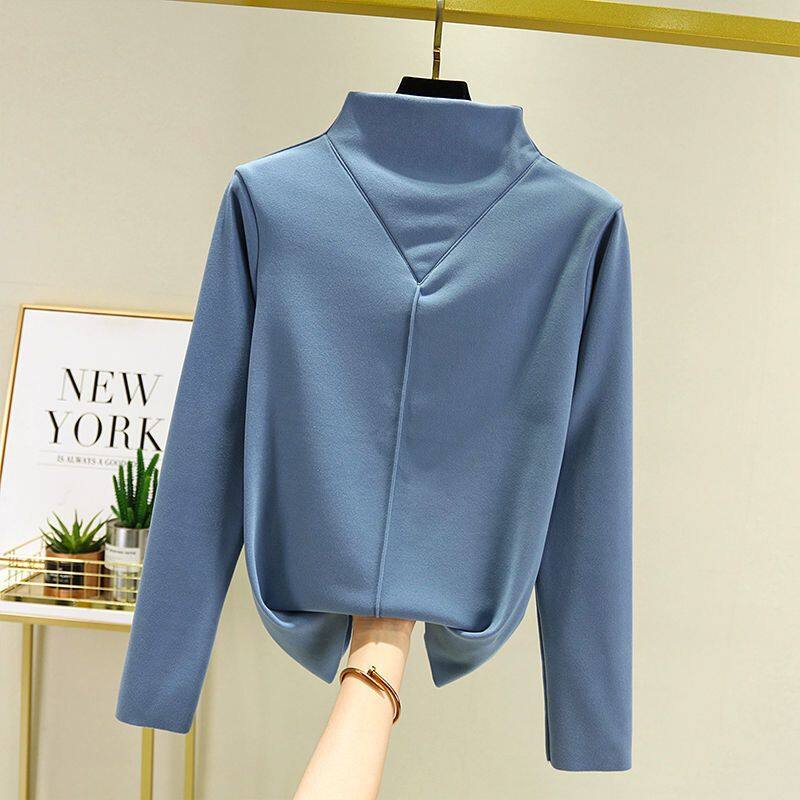 Áo Thun Nửa Cổ Lọ Cho Nữ Áo Lót Tự Sưởi Ấm Bằng Nhung Đức Hai Mặt Dày Dặn Áo Thun Nữ Dáng Ôm