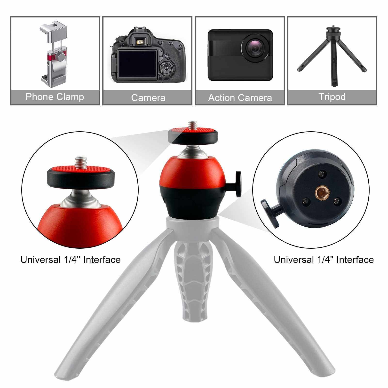 Best Selling Mini Ball Head Camera Tripod Mount CNC Technology 360 Swivel with Universal 1/4-inch Interface for DSLR SLR Tripod Mounting (Red)