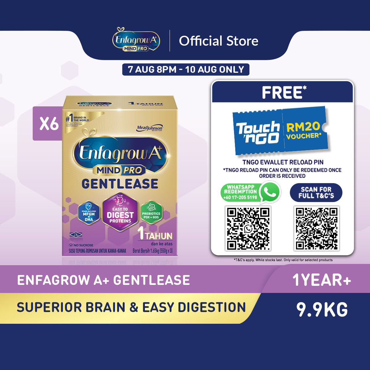 [Bundle of 6] Enfagrow A+ Gentlease (1Y+) Original Milk Formula Powder (1.65kg x6) [Easy Digestion]