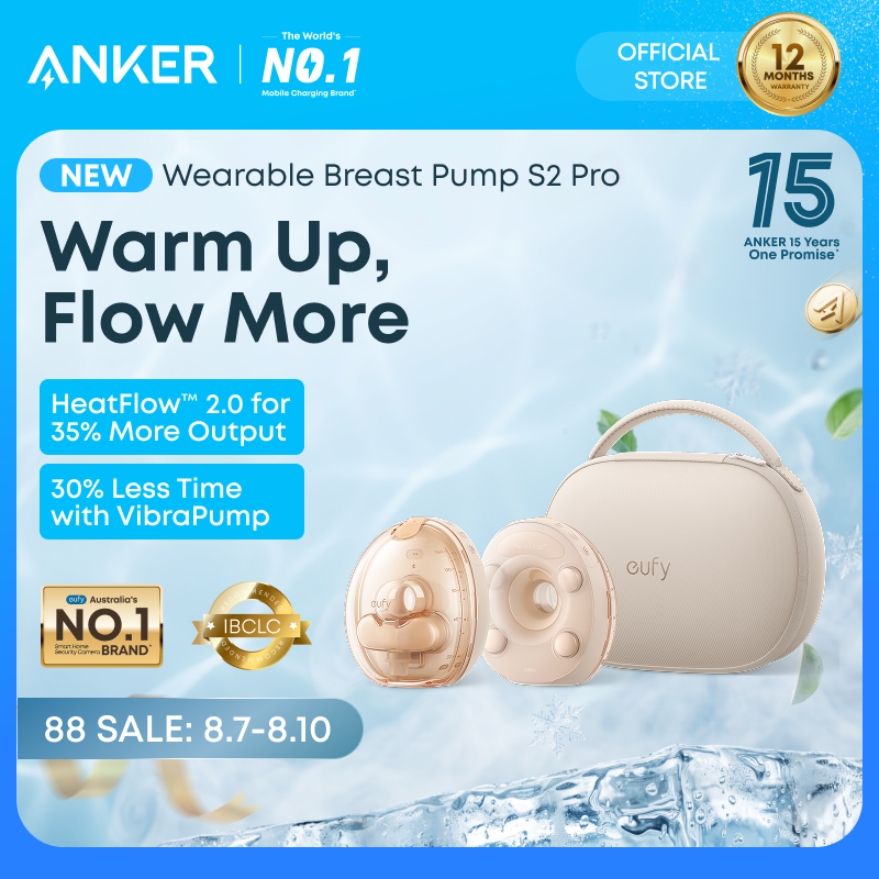 eufy S2 Pro Hands Free Wearable Breast Pump with HeatFlow 2.0 Technology and App Control - T600P