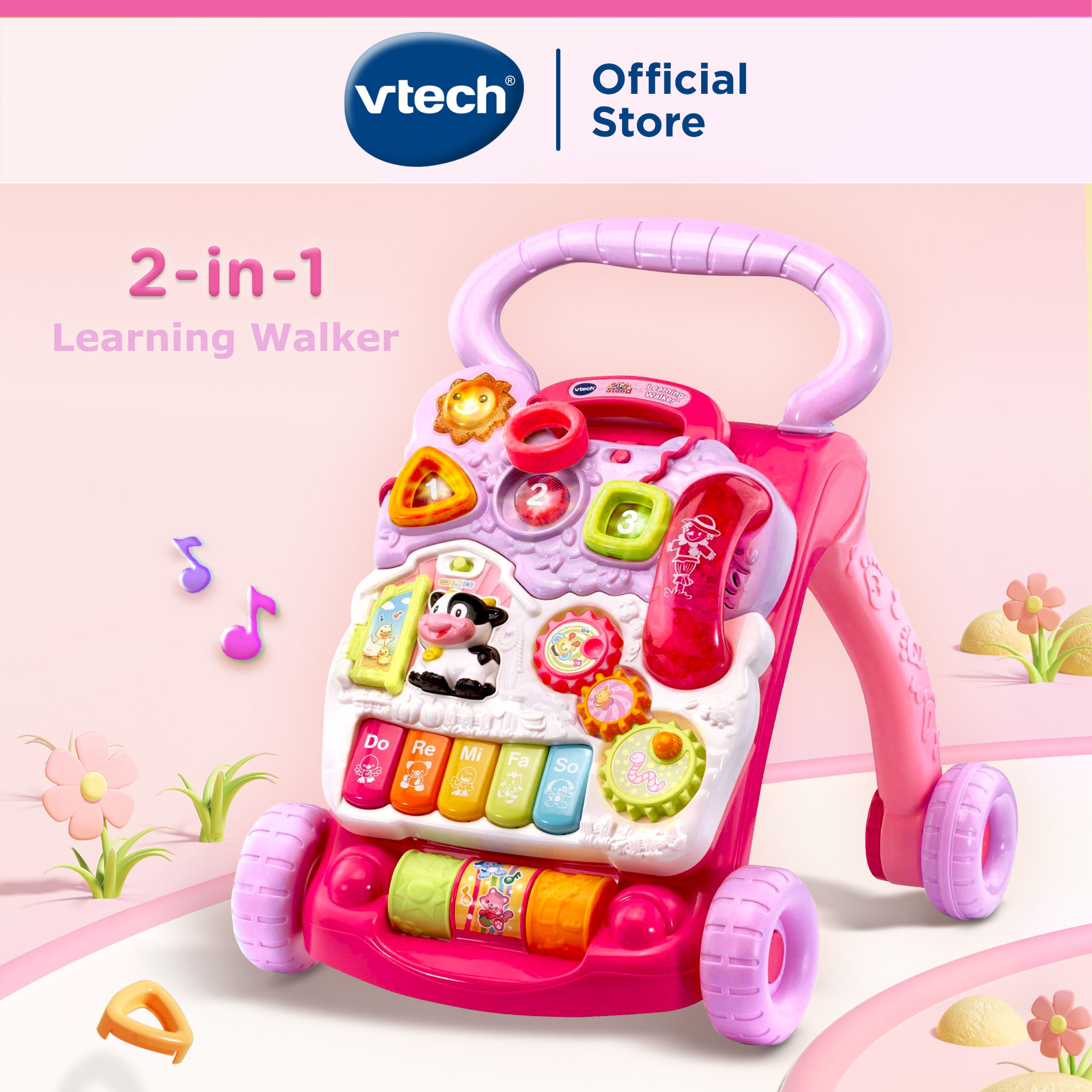 VTech Sit to Stand Learning Baby Walker (Pink) Girls Infant Toddler Baby Toys for 9 months 1 years 2 years with Speed Control detachable learning panel with rich learning Early Learning Baby Gear Baby walker Toys