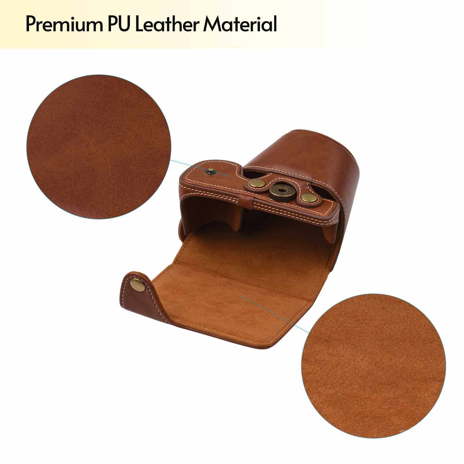 Portable PU Leather Camera Case with Shoulder Strap Replacement for Sony A6000 A6300 A6400 (Brown)
