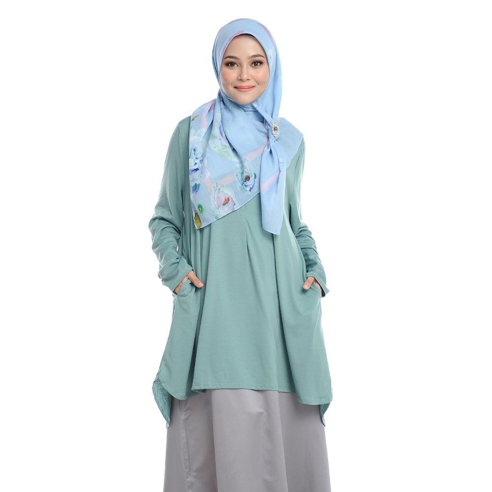 [ Local Ready Stocks ] LEANEN COMFY KURTI V5 -AQUA Pakaian Wanita Muslimah Labuh Sopan Women Blouse ( Saiz S-L )