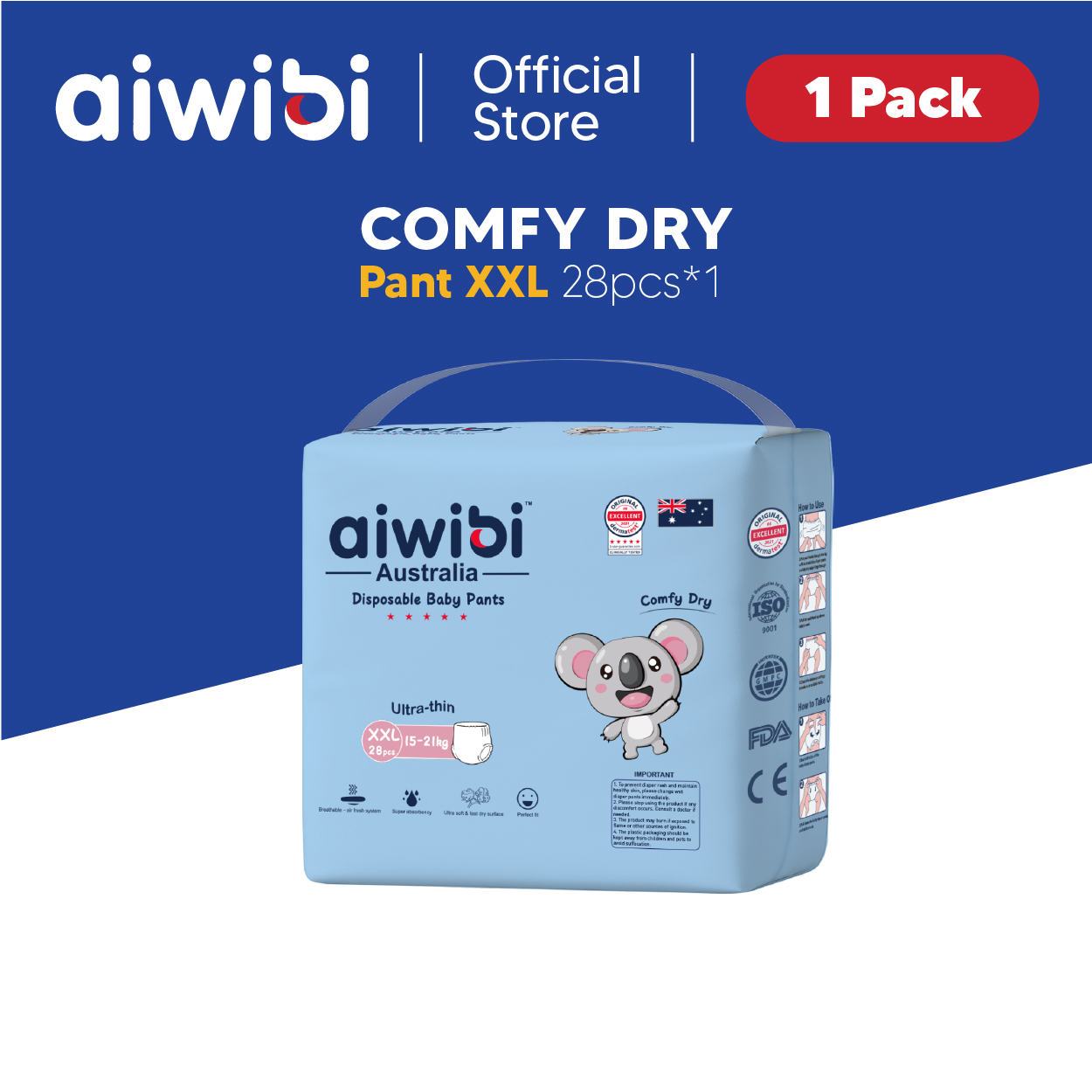 Aiwibi Baby Comfy Dry Diapers Pants (1Pack)(Lampin Bayi Aiwibi)