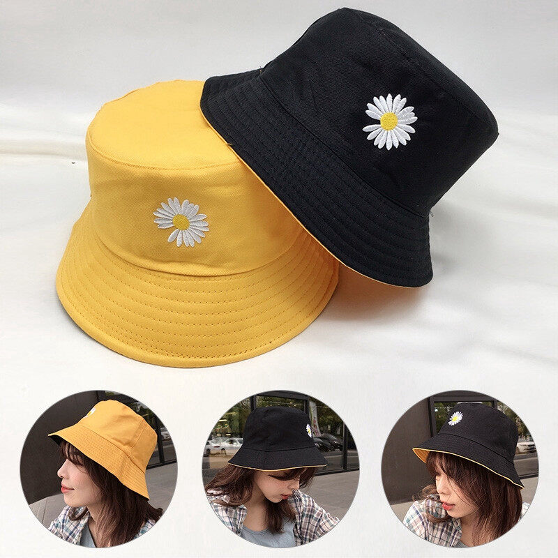 [Cutewomen2020] mùa hè nam nữ Unisex Mũ tai bèo thời trang nhỏ Daisy mũ thủy thủ chống nắng tia cực tím Mũ hai mặt