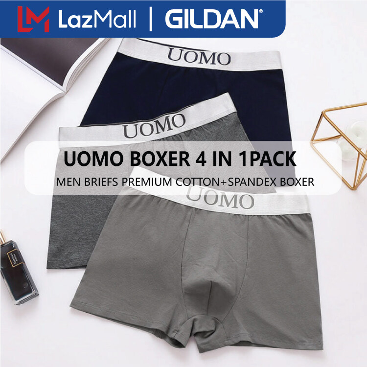 GILDAN X UOMO 4 In 1 Men Briefs Premium Cotton Breathable Plain Boxers Underwear Boxer Seluar Dalam Lelaki 4PCS PACK