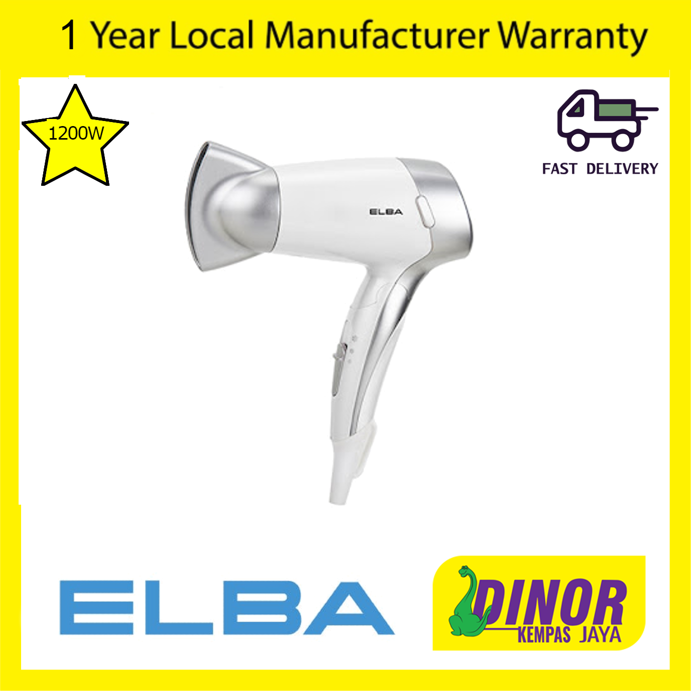 Elba Hair Dryer EHD-G1226TR(SV) / EHDG1226TR(SV) 1200W Foldable Type