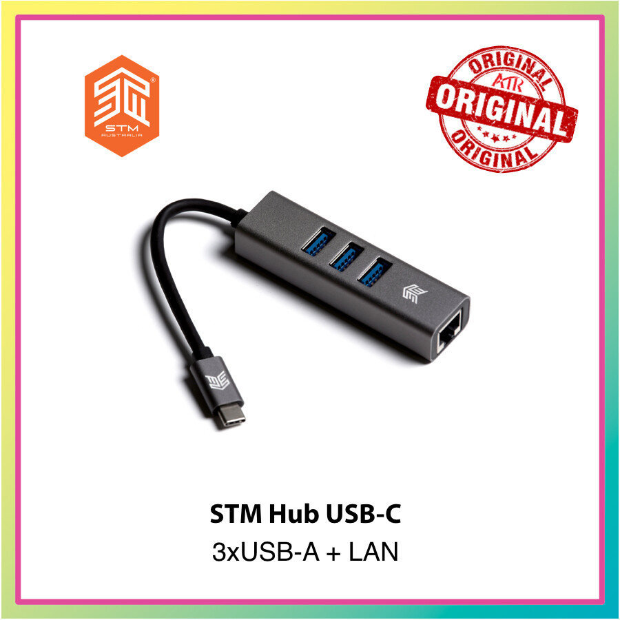 STM Hub USB-C - 3xUSB-A + LAN - Grey*OTG*Multi Adaptors*LAN*USB