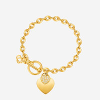 [ BESTSELLER RM99 ONLY ] CELOVIS La Devotion CZ Heart Tag Pendant Toggle Clasp Bracelet for Women ( Gold/ Rose Gold/ Silver )