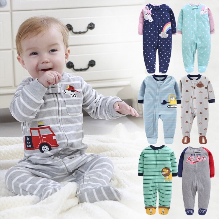 (flowerlove fashionable) Footed Warm Baby Rompers 2022 Spring Fall Micro Polar Fleece Hot Baby Pajamas jumpsuits Infant baby boy girl sleepwear 0/3 12MUnderwear & Sleepwear