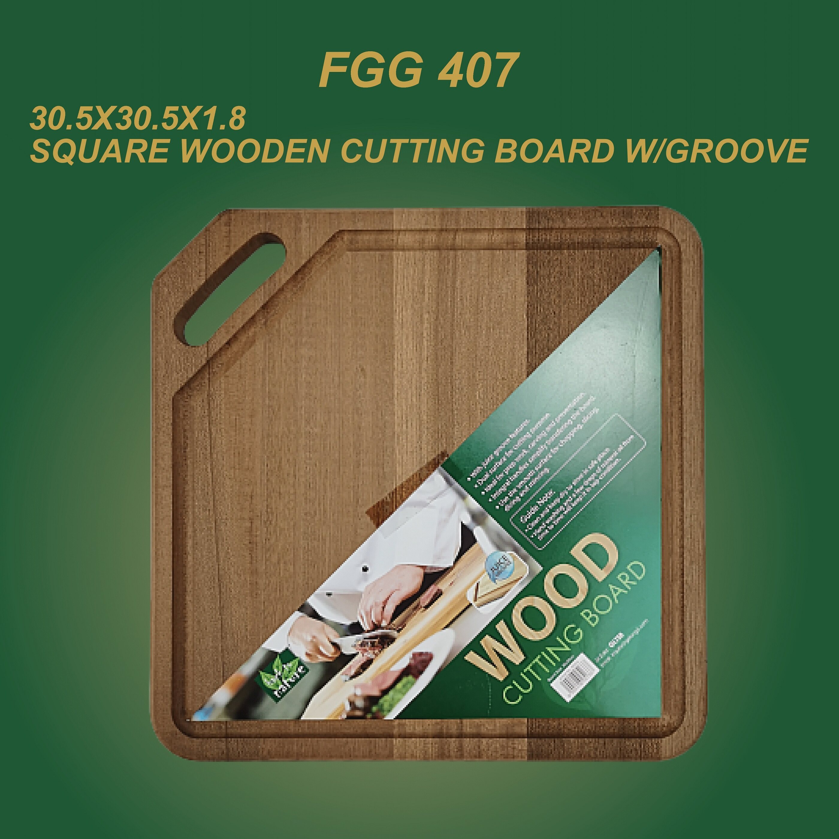 AFGY FGG 407 SQUARE WOODEN CUTTING BOARD WITH GROOVE