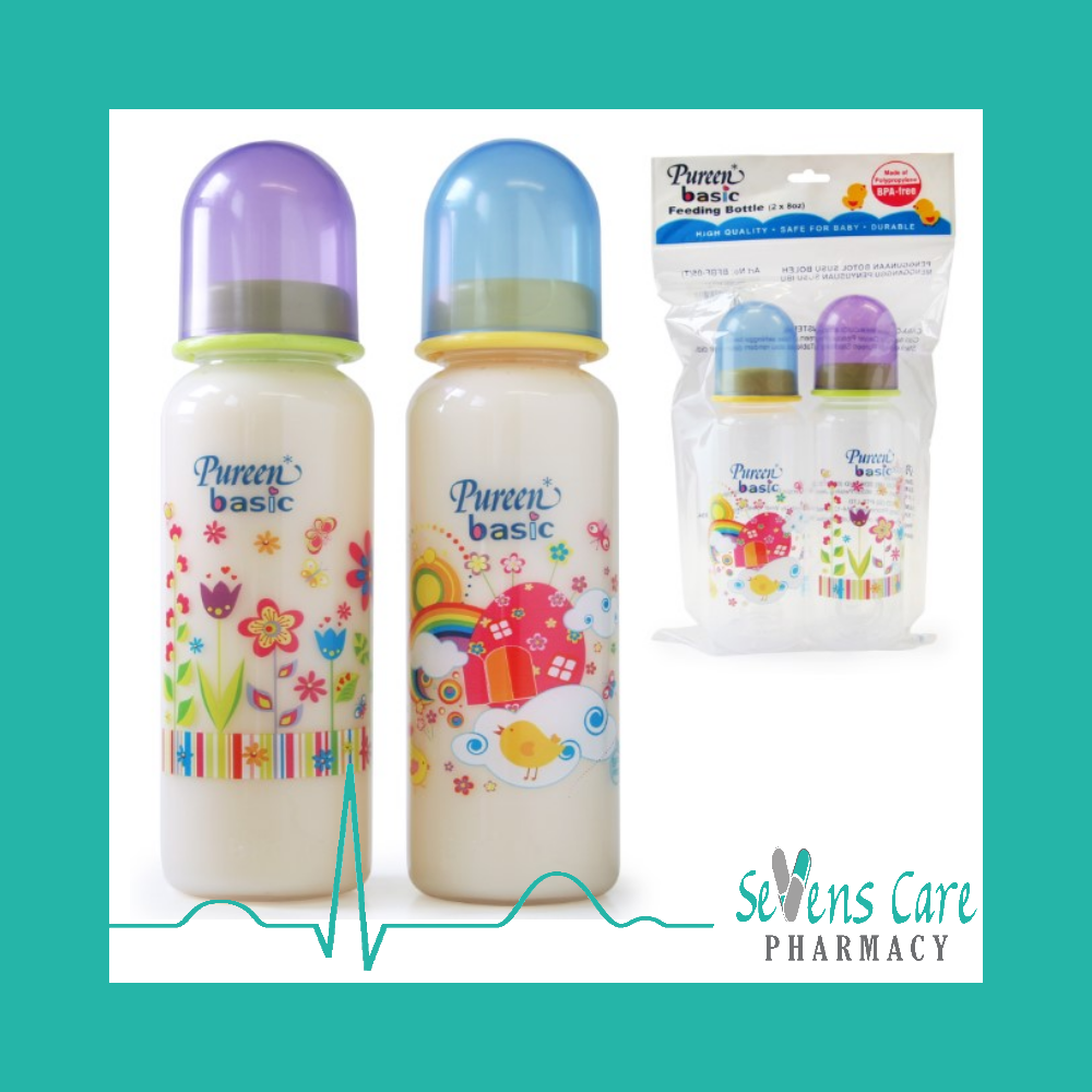 PUREEN BASIC ROUND FEEDING BOTTLE 8OZ (TWINPACK)