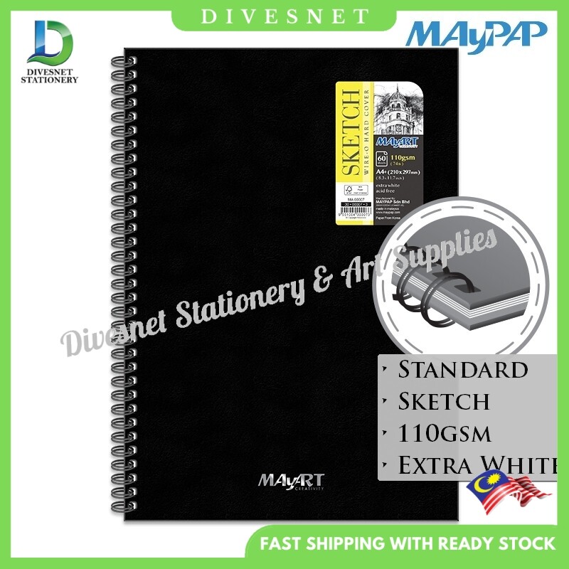 MayArt 60s 110g Wire-O Hard Cover Sketch Book (Extra White)(Perf)(Long Bound) A3+(MA00006)/ A4+(MA00007)/A5+(MA00008)