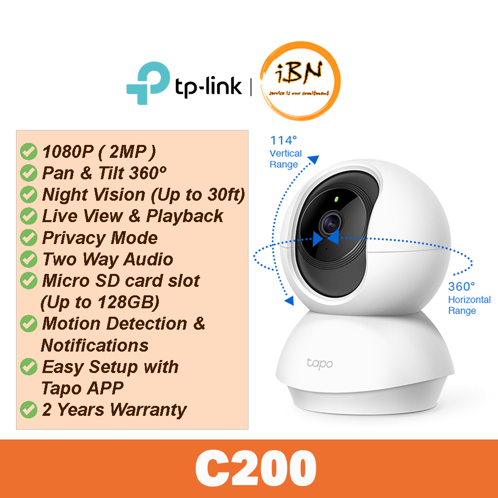 TP-Link Tapo C100 C200 1080HD Pan Tilt Home Security Wifi Wireless Wifi Home Camera with Amazon Safety CLOUD/Sirim Certify TP-Link @ IBN