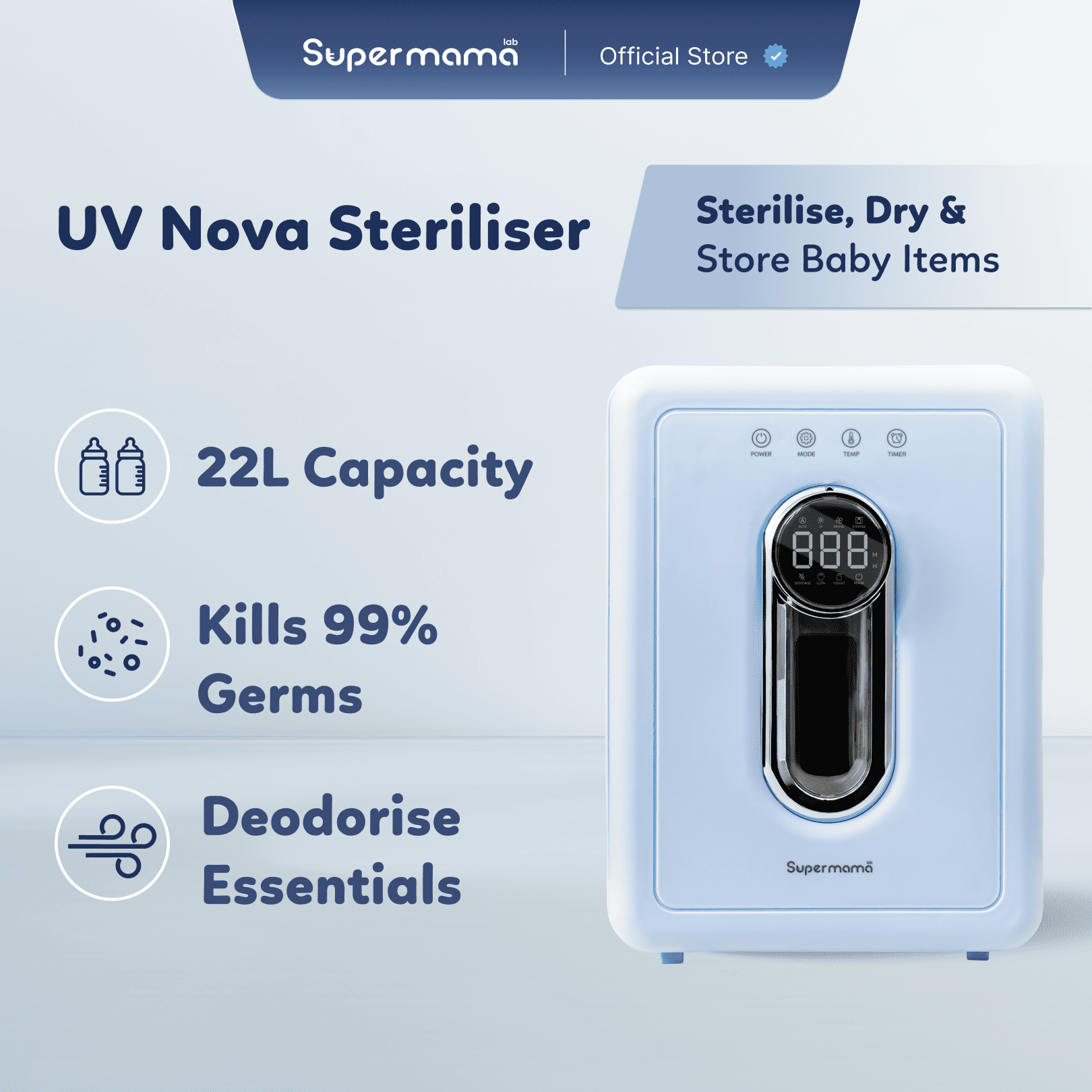 Supermama Lab UV Nova Steriliser | 22L Storage | Baby Bottle Sterilizer | Deodorize Mode