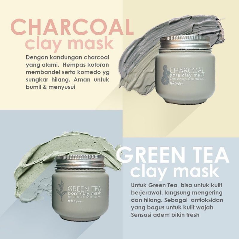 Ms.Glow Clay Mask / Ms Glow Mask / Msglow Mask / Green tea / carcoal Mask