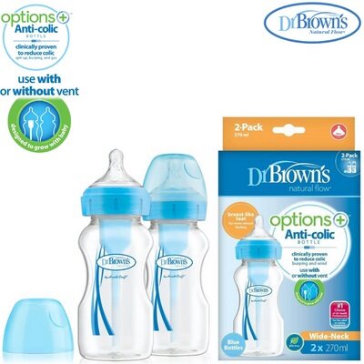 Dr Brown\'s Options+ 270ml Anti-Colic Bottle Twin Pack- Blue 2PCS