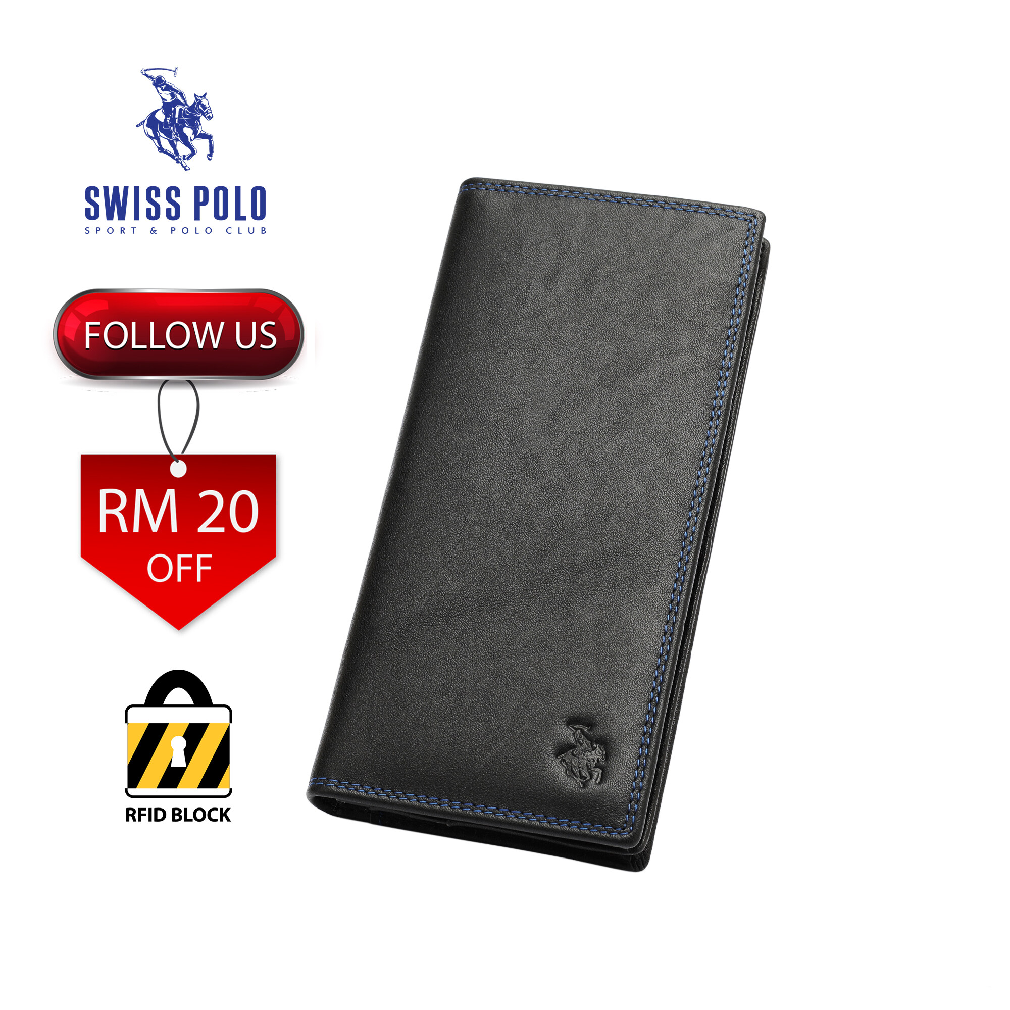 SWISS POLO Genuine Leather RFID Long Wallet SW 127-1 BLACK