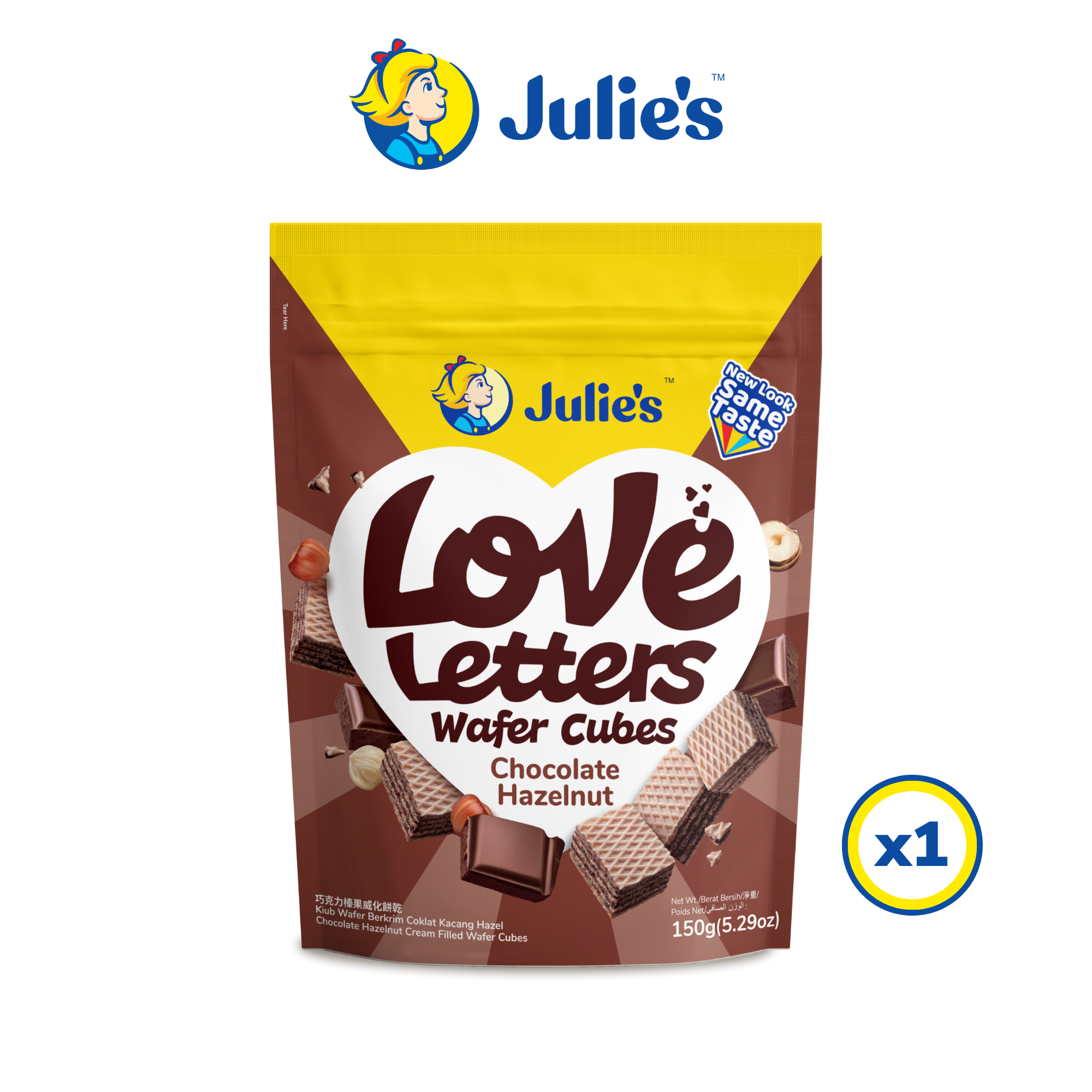 Julie's Love Letters Wafer Cubes Chocolate Hazelnut 150g x 1 pack