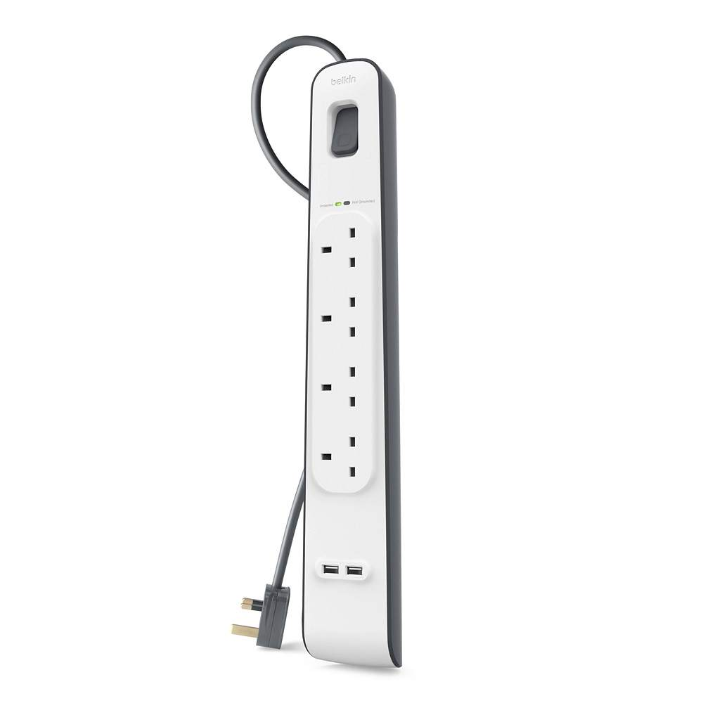 Belkin BSV401sa2M 4 Outlets 2M Surge Protection Strip with 2 USB Ports