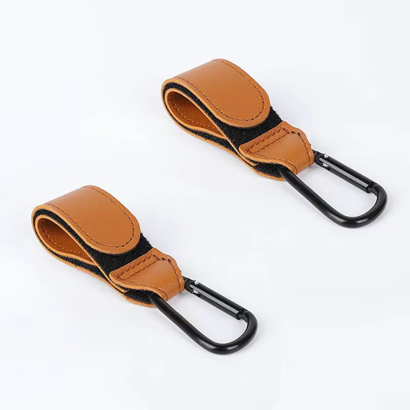 2PCS Universal Stroller Hooks with Hook & Loop Fastener PU Leather Shopping Cart/Bag Hanger Travel Must-Have for Baby