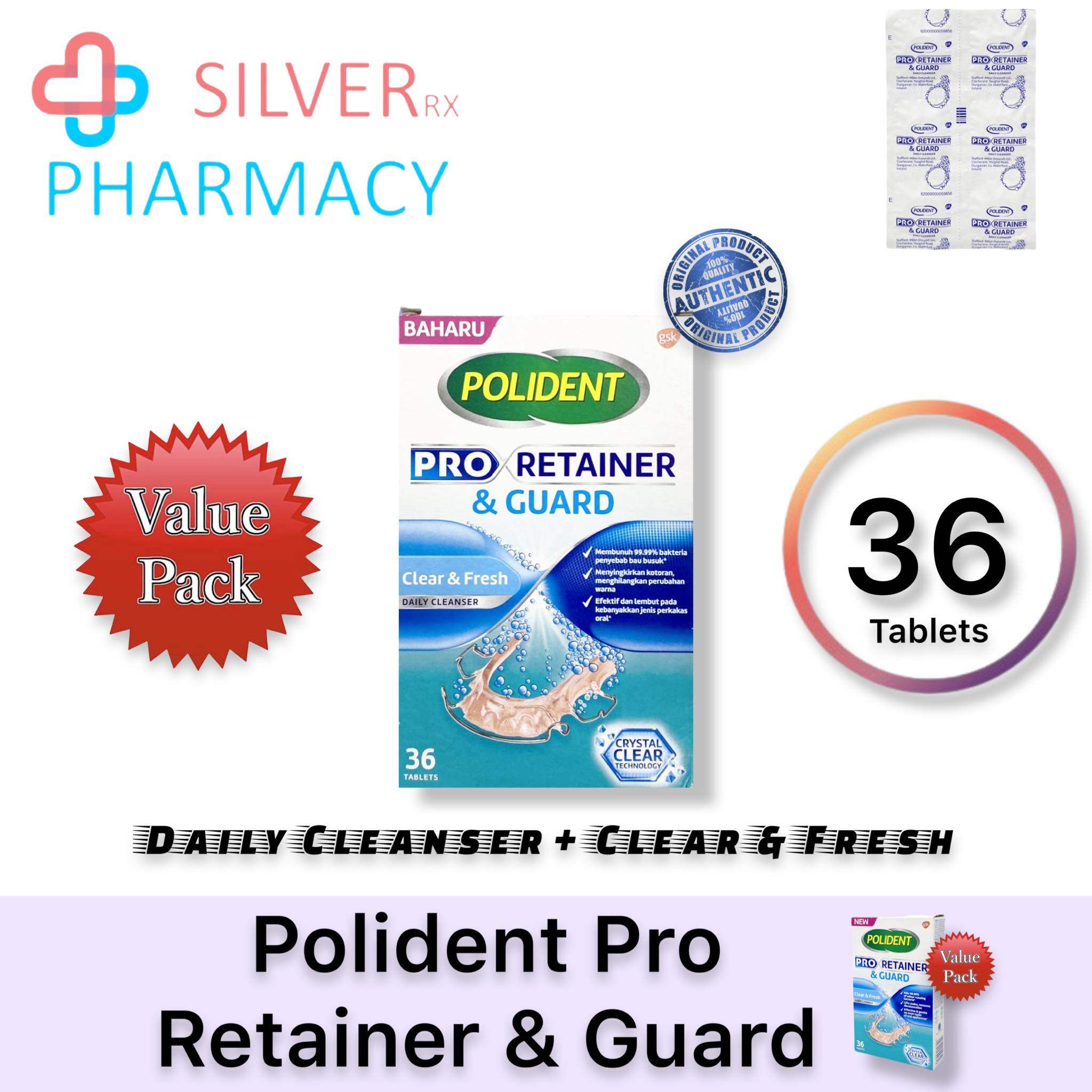 [Exp 02/2025] Polident Pro Retainer & Guard Clear & Fresh Daily Cleanser Tablets 36\'s